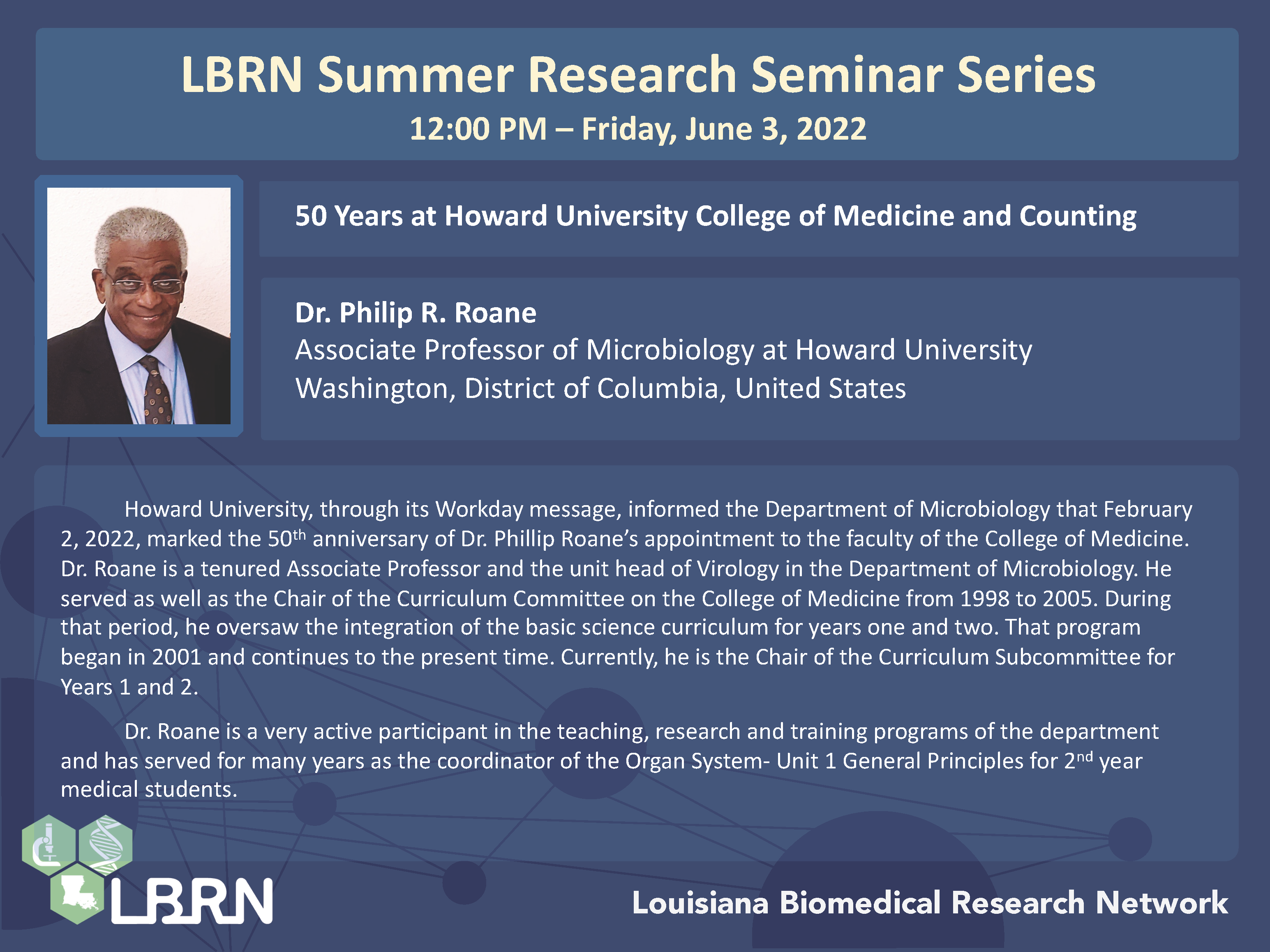 LBRN Summer Research Seminar Series - Dr. Philip R. Roane